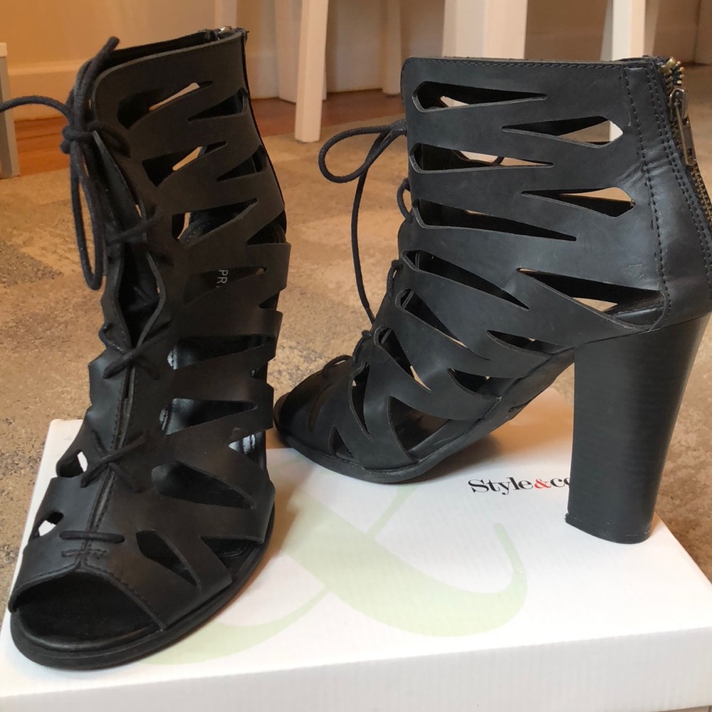Call it Spring Black tied up block heels
